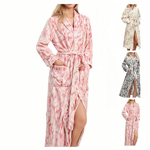 Ladies Dressing Gowns Warm and Cosy, Soft Printed Long Bathrobes with Pockets & Belt, Elegant Women's Comfy Loungewear for Autumn & Winter