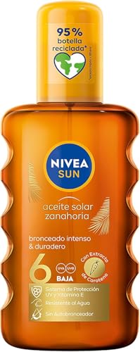 Aceite Solar Zanahoria en Spray FP6 (1 x 200 ml), para un bronceado dorado y duradero, protector solar en spray resistente al agua, protección solar baja
