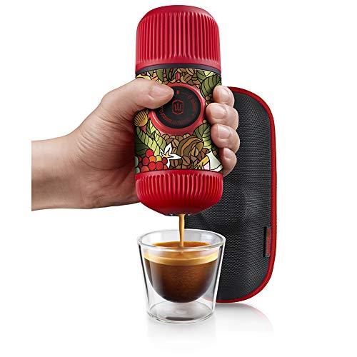 Wacaco Nanopresso Portable Espresso Maker bundled with Protective Case, Tattoo Jungle Patrol Edition, Extra Small Travel Coffee Maker, Manually Operated Perfect for Travel, Camping, Office(Red)