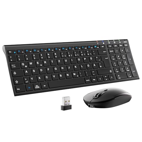 iClever GK03 Kabellos Tastatur Maus Set, Wiederaufladbare Schwarz
