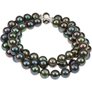 Freshwater Cultured Pearl Triple Strand Bracelet, 8.00 MM - 9.00 MM, Sterling Silver. 