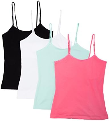 Caramel Cantina Girls 4 Pack Cami Tanks with Shelf Bras (12, 4PK Blk/Wh/Aq/Pk)