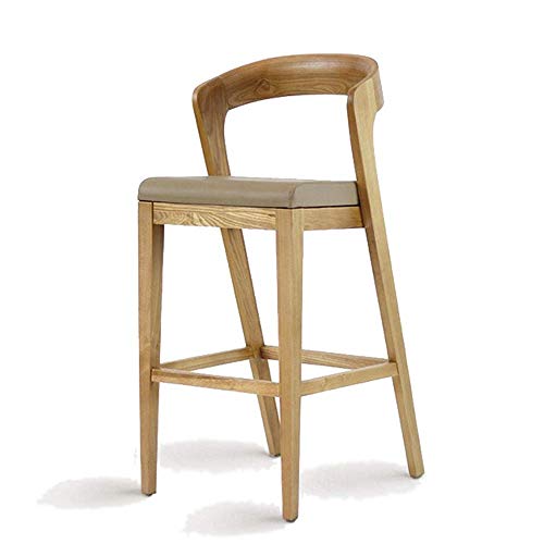 XUSHEN-HU Küche Frühstück Bar Massivholzhocker mit Rückenlehne Leder Sitz Dining Chair (Farbe: Holz, Größe: 52 * 45…