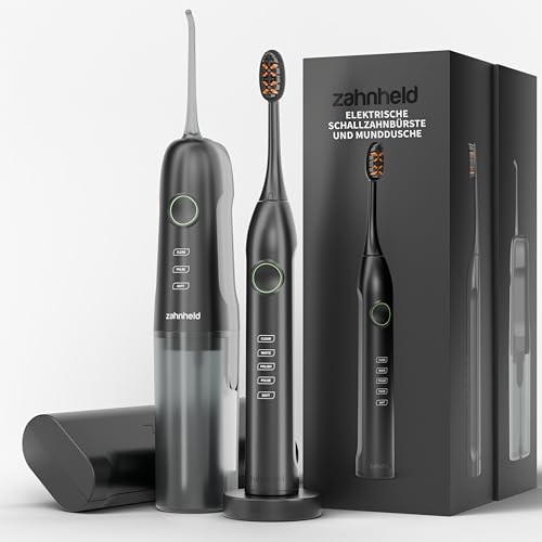 Zahnheld Schallzahnbürste Gero G3 & Munddusche AQUADENT Set, USB-C, Schwarz