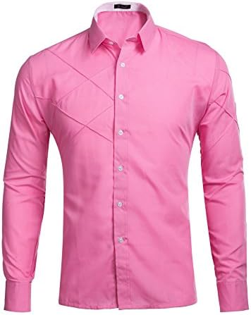 DAOGUAN Men’s Dress Shirts Slim Fit Solid Long Sleeve Casual Button Down Formal Tops (X-Large, Pink)