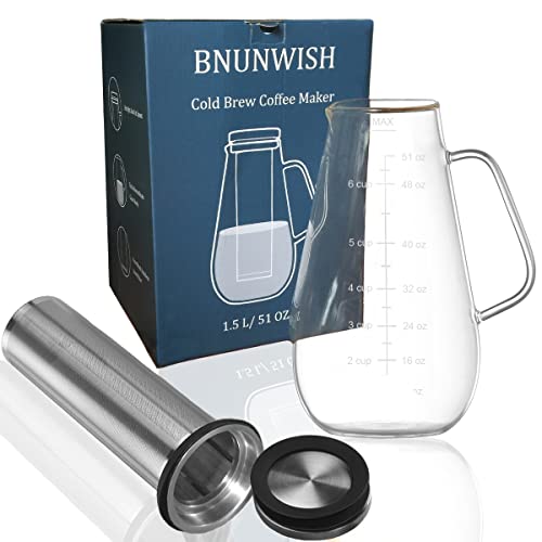 BNUNWISH Cold Brew Coffee Maker Iced Tea Pitcher Infuser with Airtight