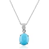 InfinityGemsArt Real Blue Arizona Turquoise Gemstone Handmade Pendant Necklace, Birthstone, Healing Crystals Jewelry, Gorgeous Women Jewelry, Oval in Prong 925 Sterling Silver 18 inch