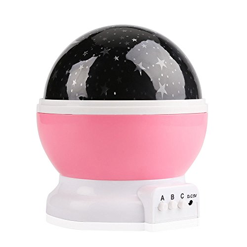 Child Night Lights Baby Sleep Romantic Lamp, Powered By USB Cable/Batteries, 9 Color Options, Bedroom Starry Moon Stars Rotating Projector ... (pink)