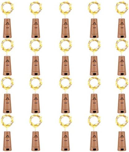 LEDIKON 20 Pack 20 LED Wine Bottle Lights with Cork,3.3Ft Silver Wire Soft White Cork Lights Battery Operated Fairy Mini String Lights for Wedding Party Wine Liquor Bottles Bar Decor