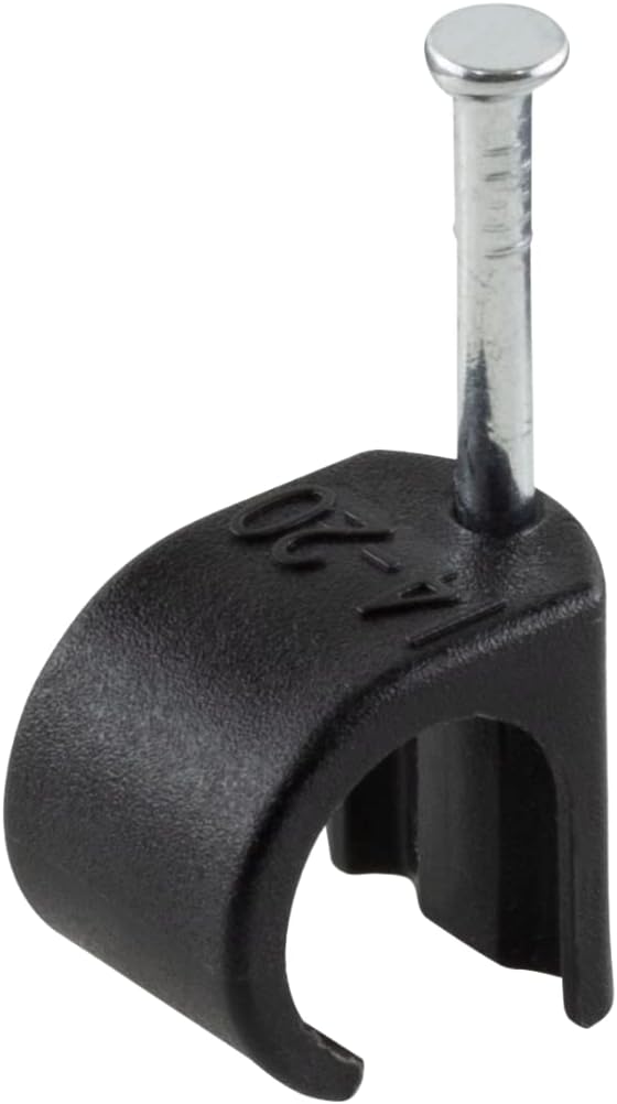 GTSE Round Black Cable Clips 14-20 mm Box of 50 Skirting Wire Nail Clips