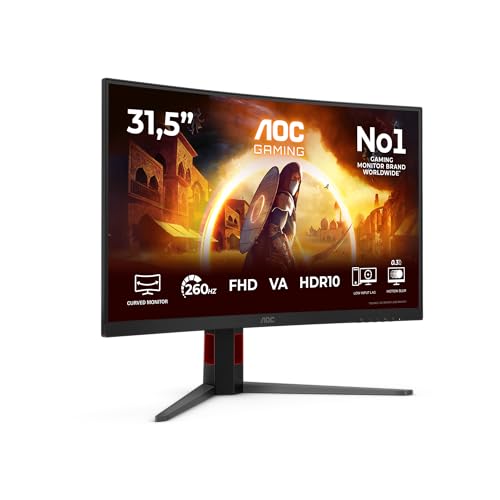 AOC C32G4Z 32 inch FHD Gaming Monitor Curved, 260Hz, VA Panel, 4ms GtG, HDR10, FreeSync Premium, Height Adjustment, Speakers, (1920x1080 HDMI 2x 2.0 DP 1x 1.4) Black