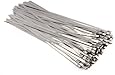 Vktech 100pcs 11.8 Inches Stainless Steel Exhaust Wrap Coated Locking Cable Zip Ties