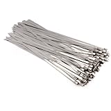 Vktech 100pcs 11.8 Inches Stainless Steel Exhaust Wrap Coated Locking Cable Zip Ties