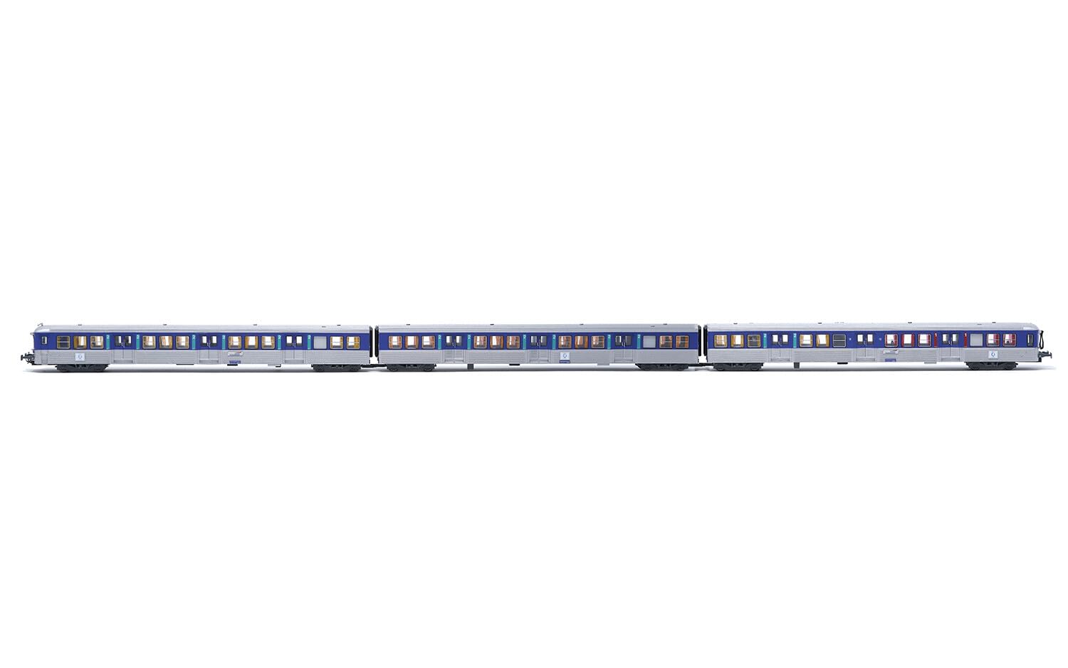 Jouef HJ4184 SNCF 3-unit pack RIO80 Centre Rolling Stock - Coaches, Grey & Blue