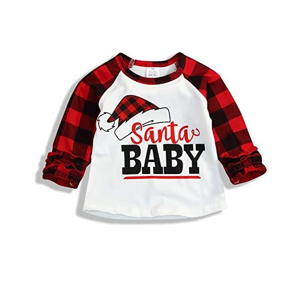 Toddler Kids Baby Girls Top Christmas Santa Print Plaid Ruffle Long Sleeve T-Shirt Outfits Clothes (4-5 T, Red Plaid)