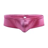 FEESHOW Men's Shiny Low Rise Bikini Briefs Bulge Pouch Cheeky Underwear Swimwear Hot Pink XX-Large (waistline:32.0-42.0