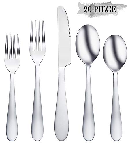 Silverware Set, Stainless Steel Flatware Silverware 20-Piece, Cutlery Mirror Polished Utensil, Tableware Sets Include Knife Fork Spoon for Kitchen Service for 4