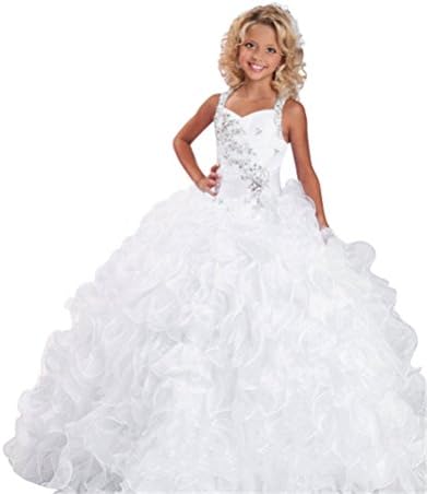MintQueen Flower Girls' White Holy Communion Dress Wedding Party Pageant Gowns 4 US White