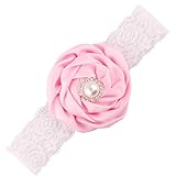 DZT1968® Baby Girl Wide Lace Turban Headband Head Wrap Hair Band With Pearl Flower (Pink)