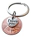 I Love You Heart Charm Layered Over 2014 Penny Keychain, 10 Year Anniversary, Couples Keychain