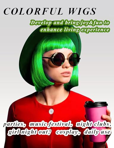 KOWVOWZ Colored Wigs, Funky Colorful Wigs, Short Bob Hair Wigs, Neon Party Wigs, Cosplay Wigs with Rimless Heart Shape Sunglasses, One Size for All Women Kids & Adults Costume Night Club(4 Pack)