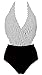 COCOSHIP Women's Striated Plunging Neckline One Piece Bather Swimsuit High Waist Front Cross Pin Up Swimwear Maillot,10,Black Stripe