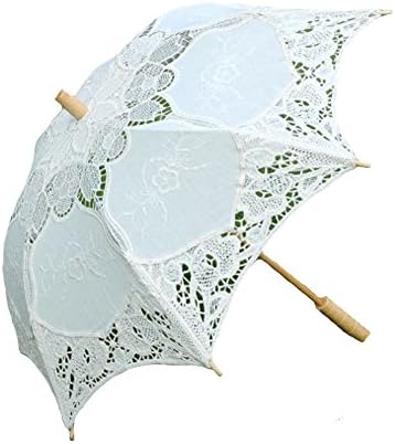 Wedding Party Decoration Romantic White Lace Mini Umbrella Photograph Parasol Urchart (Small, Milky)