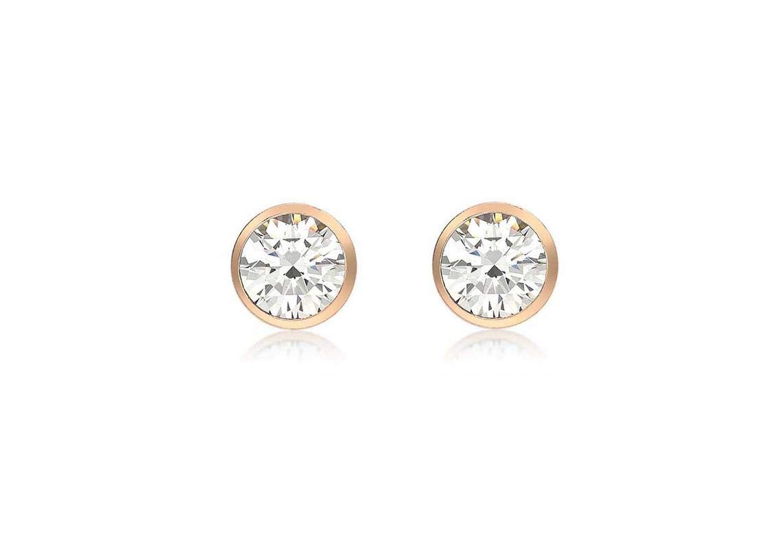 CARISSIMA Women's 9 ct Rose Gold CZ Rubover Stud Earrings