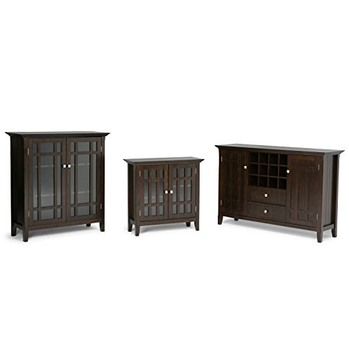 Simpli Home 3AXCBED-04 Bedford Solid Wood 54 inch Wide Rustic Sideboard Buffet Credenza and Winerack in Dark Tobacco Brown