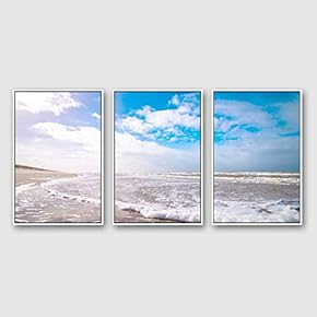 Framed Canvas Wall Art for Living Room, Bedroom Ocean Sea Beach Canvas Prints for Modern Home Decoration Ready to Hang - 16"x24"x3 Panels
