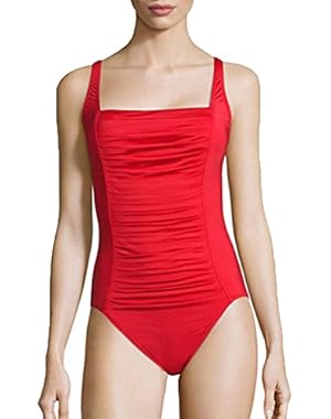Calvin Klein Solid Pleated One-Piece Swimsuit Red