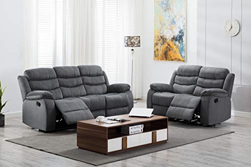 Christies Home Living 2-Piece Reclining Living Room Upholstered Sofa, Set with 4, Sofa & Loveseat, Grey