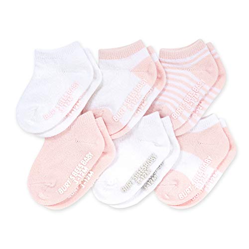 Burt's Bees Baby Unisex Baby Socks Ankle or Crew Height Made with Soft Organic Cotton, 6 Packs with Non-Slip Grips for Babies