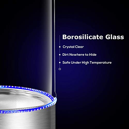 Topwit Electric Kettle Water Heater Boiler, Glass Cordless Tea Kettle 2 Liter with LED Light, Stainless Steel Inner Lid and Bottom, Fast Heating with Auto Shut-Off and Boil Dry Protection, White