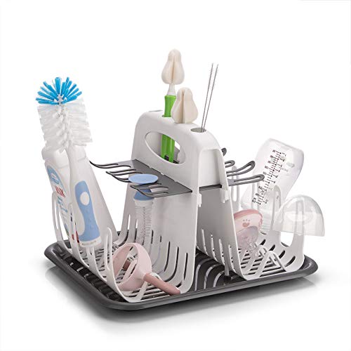 Baby Bottle Brush with One Base Hidden Nylon Nipple Cleaner,2 Pcs Sponge Nipple Brushes,2 Pcs Straw Brushes,Baby Bottle Cleaner with Nipple Cleaner and Stand,Bottle Brush with Suction Cup,Green