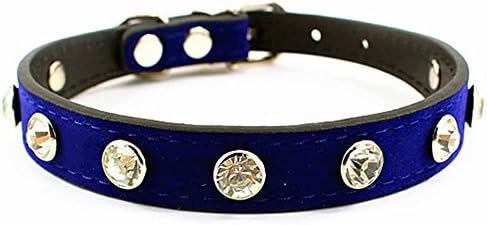 JIngwy Velvet Jeweled Pet Collar for Cats or Puppy Dogs 2 Sizes Black/ Red/ Royal Blue/ Rose red/ Dark Green (S (Collar), Royal Blue)