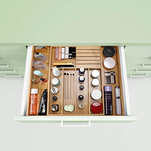  Bamboo Expandable Silverware Holder Drawer Organizer,Kitchen Cutlery And Wooden Utensil Tray Storage Drawers with Divider 13\