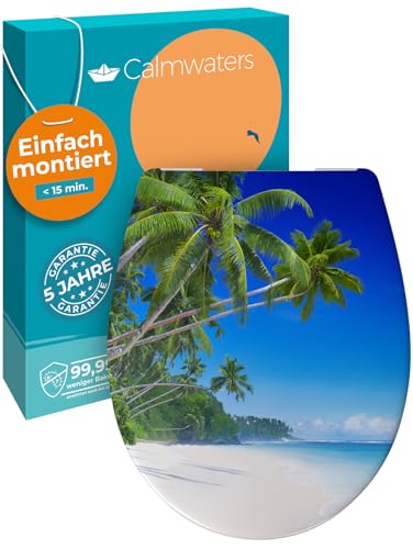 Calmwaters® WC Sitz Motiv Palmenparadies einfache Montage, Toilettendeckel bis 250 kg, Made in EU, antibakterieller Duroplast, Absenkautomatik, 2 Mont