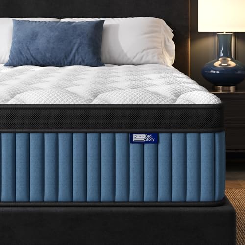 BedStory Medium Firm King Mattress 12 Inch, Deep Sleep Hybrid Mattress with Extra Lumbar Support, King Size Bed in a Box for Spine Alignment ＆ Pressure Relief, CertiPUR-US Certified, 365-Night Trial