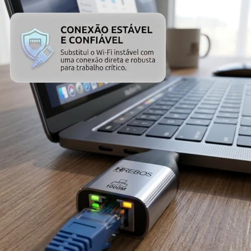 Adaptador De Rede Usb C Para R45 Gigabit 1000mbps Ethernet, Compatível Com Windows, Mac OS, Chrome, Linux, Android, Para Notebook PC Celular Tablet MacBook Ultrabook