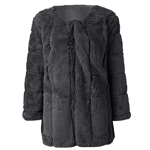 Plus Size Faux Fur Coat Long Sleeve Winter Warm Fluffy Parka Jacket Lapel Fox Luxury Outerwear Overcoat - Limsea Gray