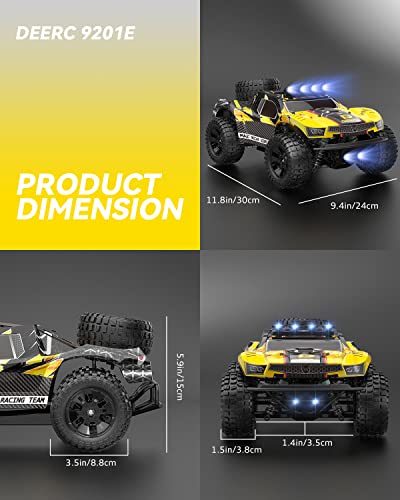 DEERC 9201E 1:10 Large Remote Control Truck with Lights, Fast Short Course RC Car, 48 km/h 4x4 Off-Road Hobby Grade Toy Monster Crawler Electric Vehicle with 2 Rechargeable Batteries for Adult Kid
