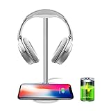 Wireless Charging with Headphone stand New Bee Sturdy 2-in-1 Headset Holder & Wireless Charger Pad for iPhone 8/8 Plus/X Samsung S8/S8 PlusS7/S7 Edge/S6/S6 Edge with LED Indicator (White)