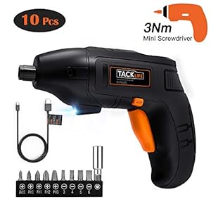 TACKLIFE Classic Electric Screwdriver, 3.6V Max Cordless Screwdriver Rechargeable with Micro USB, Front LED Light, 10 pcs Screwdriver Bits, 3 Battery Indicator, Compact and Lightweight Design-SDP60DC