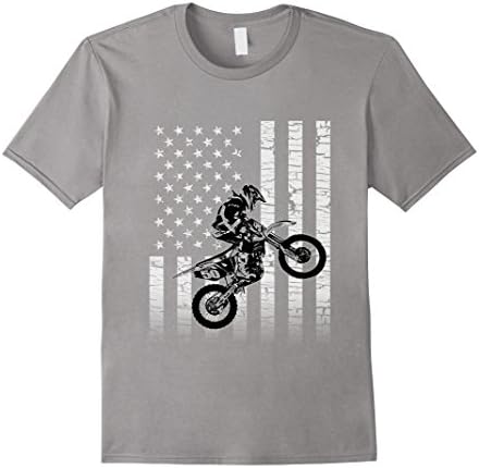 Mens American Flag Graphic Motocross Dirt Bike T-shirt XL Slate