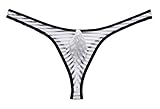 Jaxu Men's Bordered Mesh Striped Thong Underwear White X-Large