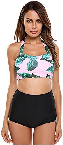 DIPOLA Women Swimwear High Waisted Halter Flounce Ruffled Bikini Set Ladies 2-Pieces Beach Bathing Suits