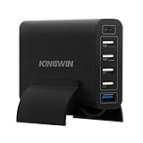 Kingwin 60W 6-Port USB Quick Charge 3.0 for Home & Office W/USB Type C Port Desk Charger for iPhone 7/6S/Plus, iPad Pro/Air 2/Mini/iPod, Galaxy S8/S7/S6/Edge, Note5/4, LG, Nexus, HTC, Etc