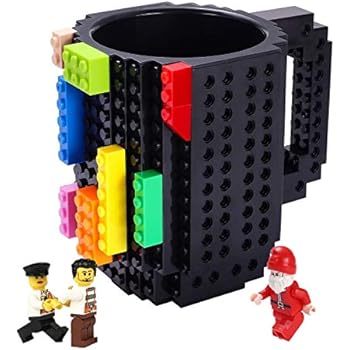 Triumphic Build-on Brick Mugs,with 3 packs of Blocks,Latest Version,Creative DIY Building Blocks Cups for Coffee Water Juice,BPA-free Plastic,Unique Funny Cup,Puzzle Mug,Novelty Gifts for Adults,Black