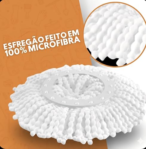 Mop Giratório Balde 9l Cesto inox Reforçado +2 Refis Microfibra Premium Plus- Esfregão Lava e Seca 360 Original